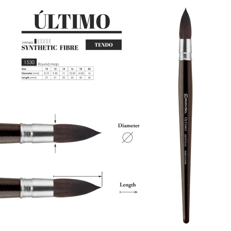 Escoda Ultimo Series 1530 Artist Watercolor and Acrylic Paint Brush, Synthetic Squirrel, Mop, Size 18 - Image 3